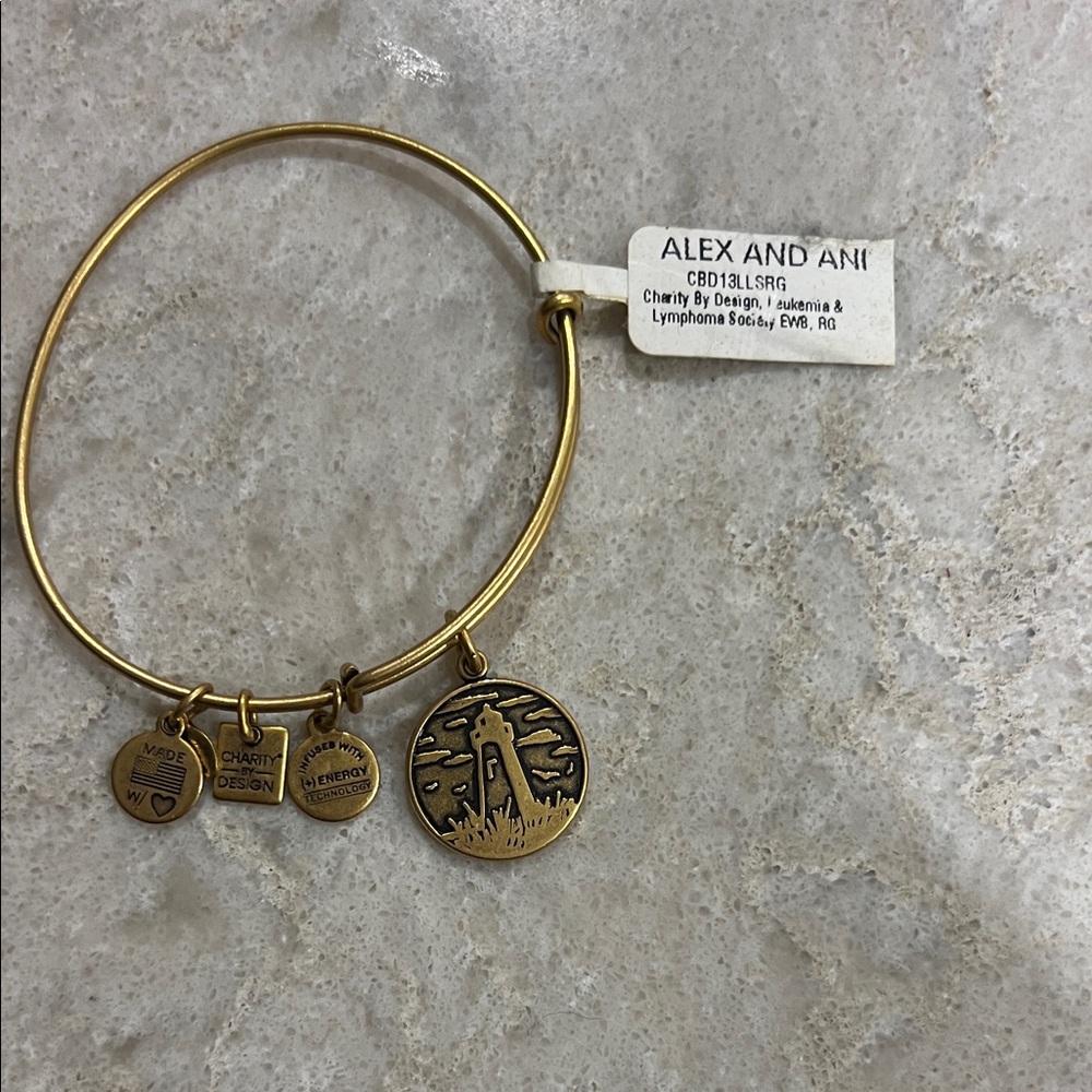 Alex and Ani Gold Lighthouse Charm Bracelet
